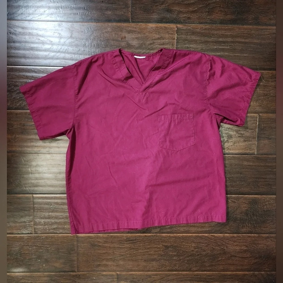 Healthcare Scrubs Red Wine Color Large Top Unisex Casual - Picture 6 of 6